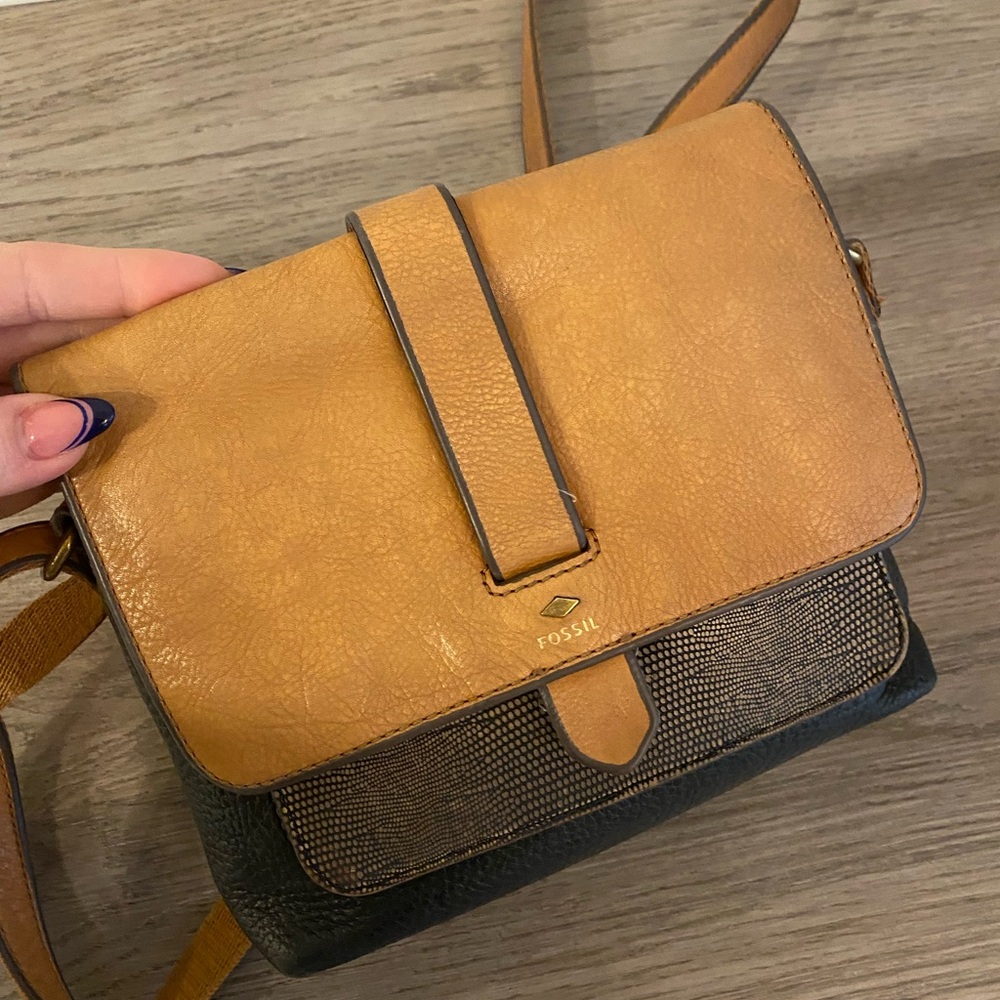 Fossil Brown and Black Crossbody Bag